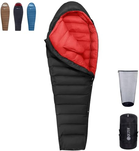 QEZER Saco de Dormir de Invierno -20 Grados, cálido Saco de Dormir de plumón para Clima frío Extremo, Camping, Senderismo y montañismo, con plumón de 660 FP Premium (Negro, 225cm*84cm)