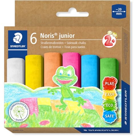 STAEDTLER Noris junior Straßenmalkreiden im Maxi-Format, Anwendung im Freien, speziell für das Malen auf Asphalt und ähnlichen Untergründen, 6 farblich sortierte Kreiden in der Faltschachtel, 2365 C6