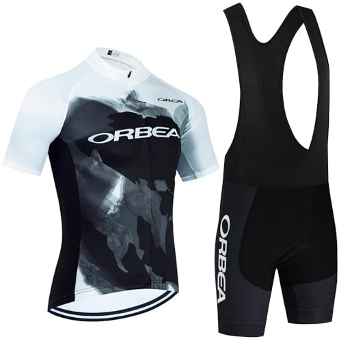 NUOJIA Conjunto de maillot de ciclismo para hombre, manga corta, pantalón corto acolchado de gel 19D, ropa de ciclismo para bicicleta de montaña