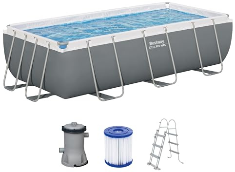 Bestway Power Steel Frame Pool Set con pompa filtro 404 x 201 x 100 cm, grigio, rettangolare