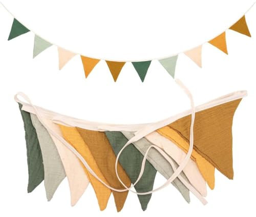 Wimpelkette Kinderzimmer, Doppelseitig Stoff Wimpelkette aus Musselin Baumwolle, 2,6M Stoffgirlande, Kinderzimmer Deko Mädchen, für Hausbett, Babybett, Kinderbett, Wanddeko