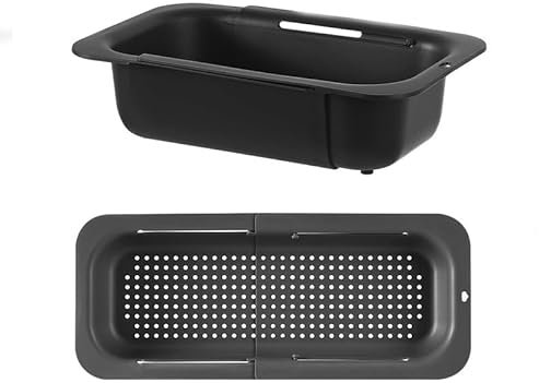 STOUCLA Passoire de cuisine extensible (34,5 à 47,5 cm), en polypropylène, pour égoutter les pâtes cuites, laver les légumes et les fruits, noir