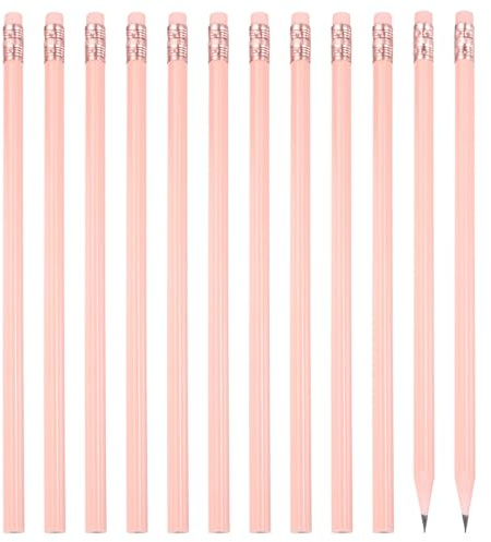 PATIKIL Lápices Redondos, 12 Unidades de Lápices de Grafito Hb Triangulares de Madera con Goma de Borrar para Suministros de Escritura, Dibujo En La Oficina y En El Aula, Color Rosa
