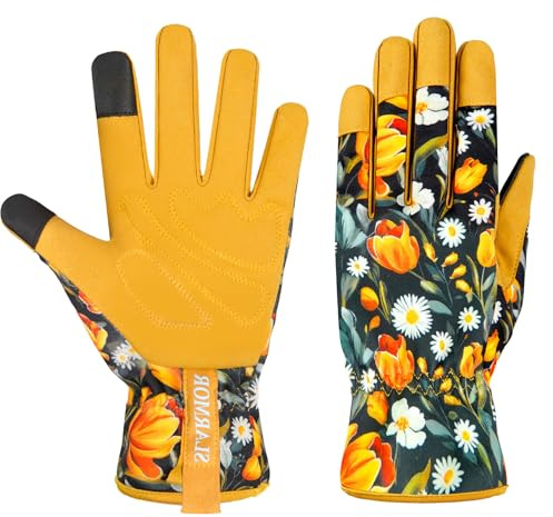 Guantes de Jardinería para Mujer SLARMOR, Cuero Microfibra con Pantalla Táctil, Talla S, Blanco/Verde, Ideal para Jardinería, Patio, Paisajismo, Almacén, Al Aire Libre