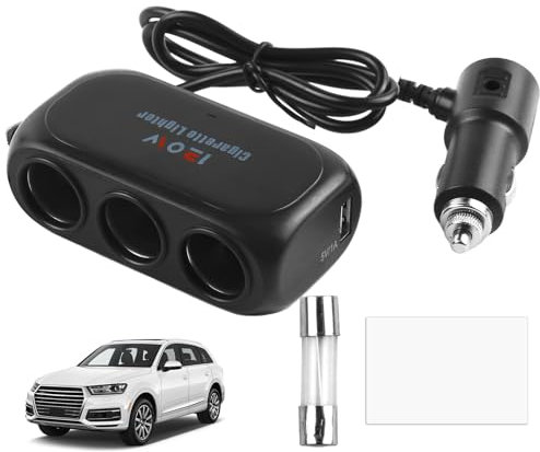 Car Cigarette Lighter Splitter USB Charger, 120W Cigarette Lighter Splitter 3 Sockets, Dual USB Fast Charging Adapter 12V/24V Power Outlet Splitter for Vehicle Devices, Dash Cam, GPS, Tablets