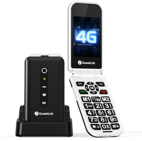 SweetLink F3 Plus 4G Flip Mobile Phones for Elderly,Big Button Mobile Phone,2.8 Screen,Loud Volume,SOS Emergency Button, Speed Dial,1400mAh Battery Capacity,Charging Dock,4G Dual SIM(Black)
