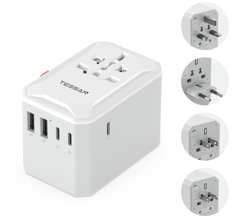 TESSAN Adaptateur Prise Universelle, Adaptateur Voyage Universel avec 3 USB C et 2 USB A, 2500W Prise Universelle Voyage pour USA Thaïlande Japon UK Brésil Australie Espagne Malaisie Inde