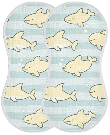 miaozhen Animal Whale Yellow Stripe Asciugamani per il rutto del bambino Morbido tocco panno di lavaggio Per genere neutro set di 2, 55,9 x 28 cm