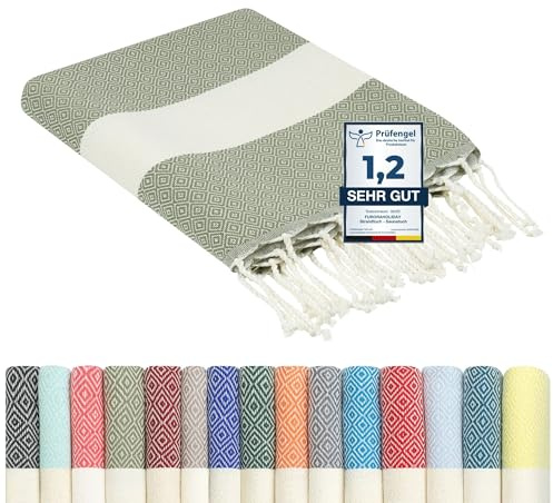 furora Holiday Strandtuch groß 100x200 cm: Baumwolle, leicht lang dünn kompakt - Premium Qualität | Hamamtuch Saunatuch, Fouta Strandhandtuch XXL | Damen & Herren Badetuch Stranddecke Picknickdecke