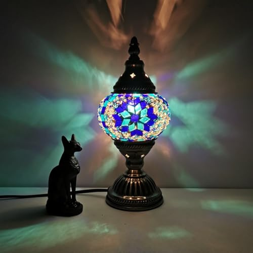 Lampe de table en mosaïque exotique turque avec lampe rétro de style marocain fait à la main Lumières décoratives pour la chambre à coucher Noël Halloween Office Art Decor