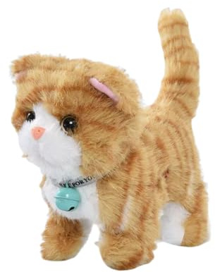 Sharplace Electric Stuffed Walking Cat Plush Toy with Record & Repeat Interactive Meow Kitten, Tail Wagging, Versatile for Child's Gift 7x4x6.7inch Simulation Electronic Pet Toy, Yellow Stripes