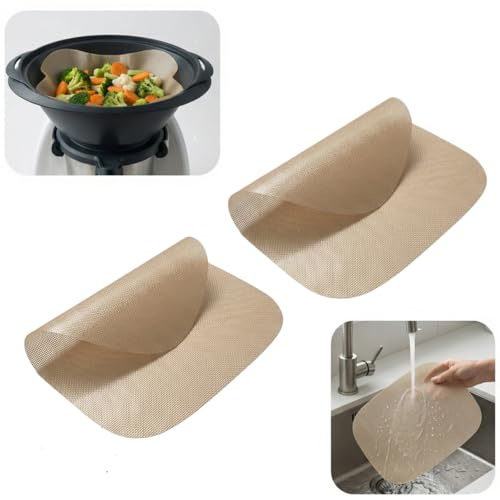 TCETCY 2 Pcs Papel de Horno Reutilizable de Silicona Lámina para Horno Antiadherente Compatible con Thermomix TM7 Varoma hasta 230 °C apto para Lavavajillas/Horno/Freidora de Aire/Vaporera/Microondas