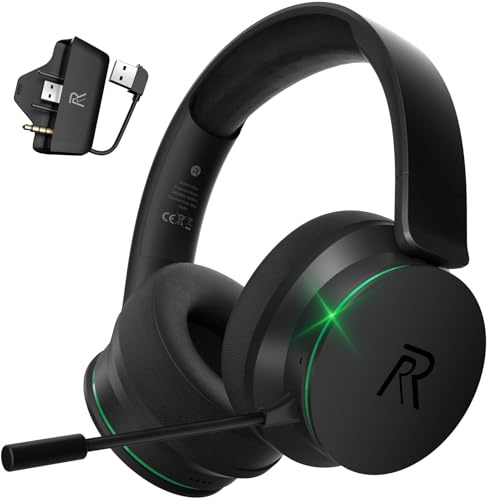 RYR Wireless Gaming Headset for Xbox Series X|S, Xbox One, PS5, PS4, Switch, Mac, Bluetooth 5.3, 3D Surround Sound, Rotatable Earmuffs, Gaming Headphones with Noise Canceling Microphones-Blackgreen