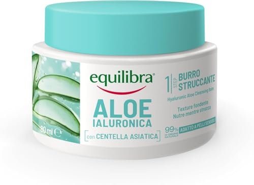 Equilibra, Aloe Ialuronica Burro Struccante Viso, con Burro di Aloe, Acido Ialuronico e Centella Asiatica, Doppia Detersione, Adatto a Pelli Sensibili, Clinicamente Testato, 80ml