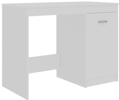 mtlskopl Bureau Informatique Blanc 100x50x76 cm avec Armoire Intégrée | Table d'étude robuste en panneaux de particules pour chambre et salon, dotée d'un meuble de rangement fermé.