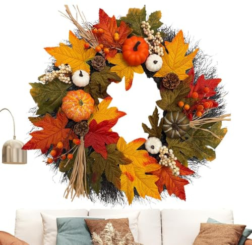 Höstkransar för ytterdörren 55,9 Centimeter Konstgjord Säsongsbetonad | Eukalyptus Löv, Bär, Och Kransar för Halloween, skördefestival, , , vägg, fönster, inomhus, utomhus