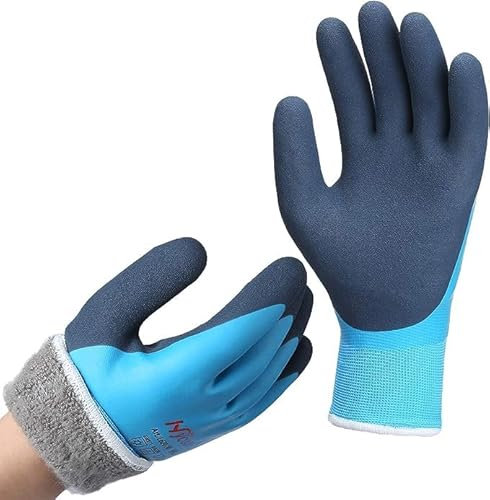 DS Safety - Guantes de trabajo térmicos de invierno, impermeables, guantes de montaje, guantes de trabajo de invierno, doble capa, guantes aislados, de nailon, color azul, talla 9/L
