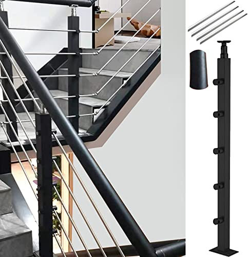 ZXLX Garde Corps Exterieur Poteau De Rampe D'escalier en Acier Inoxydable Noir, Escalier De Terrasse Villa Jardin Hôtel Escalier Balustrade, avec Supports Plats Et Kit Complet