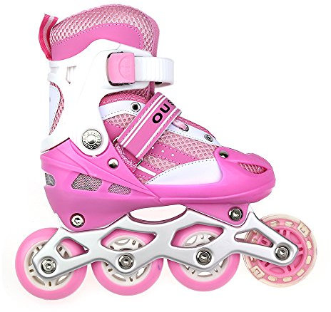Homewell Patins à glace réglables en PVC Single Flash pour homme et femme Rose S (30-34) 41 x 35 x 11,5 cm
