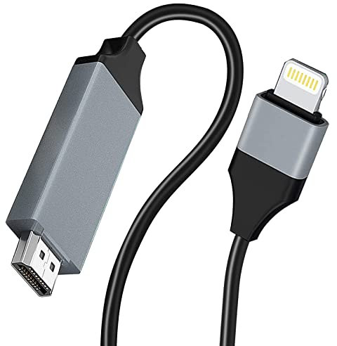 Cable Adaptador Lightning a HDMI para iPhone, [Certificado MFi de Apple] Adaptador de Cable HDTV 1080P Conector de Pantalla de sincronización AV Digital Compatible con iPhone/iPad/iPod en TV HD