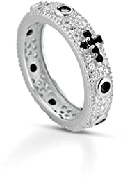 Donipreziosi Anello Rosario in Argento 925% Pavè Uomo/Donna Unisex con Croce Zirconi Diverisi Colori Taglio Diamante (Nero, 14)