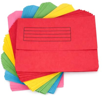 Foolscap Document Wallets 285gsm, Assorted Colours, Pack of 25 Folders (Assorted)