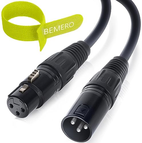 BEMERO XLR Kabel 6m - Mikrofonkabel XLRf auf XLRm - inkl. Klettkabelbinder - Linekabel, symmetrisch, 3-polig, schwarz
