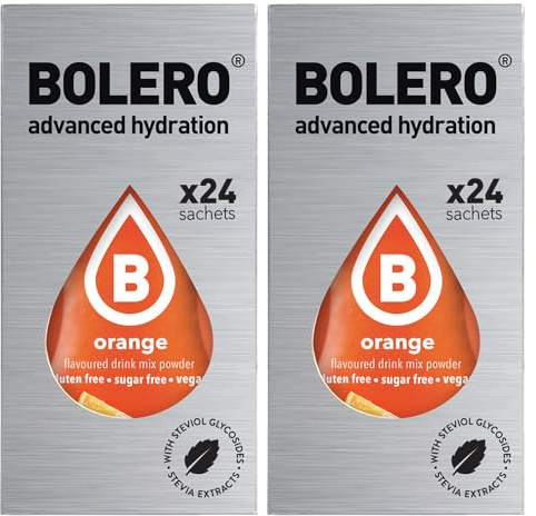 Set Bolero Drink da 48 Bustine Orange 3 grammi 3 gr Gusti Diversi Assortimento alla Frutta Preparato Polvere Solubile Bevanda Fresca in Acqua,144 grammi dolcificato stevia,0.14 kilograms
