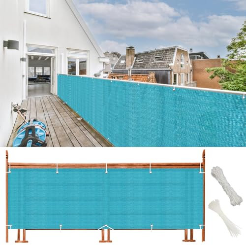 Brise-vue - 125 x 500 cm - Pare-soleil pour balcon et jardin - Panneaux de protection UV - Bleu ciel