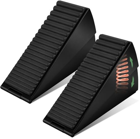 Door Stop, Heavy Duty Door Stoppers for Floor Large Door Wedge Stop, 2 Pack | Stainless Steel, 3 Inch Tall Doorstops for Indoors Outdoors, Rubber Protector, Black