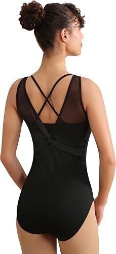 QZSH Women’s Dance Tank Leotard Mesh Ballet Dancewear,Crisscross Back,Full Front Lining(23618-06-M)