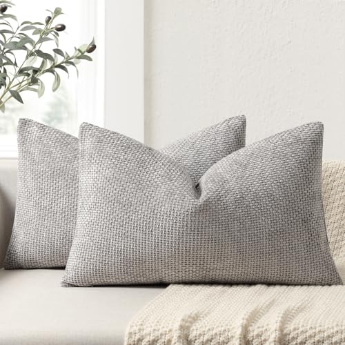 ZWJD Cushion Covers 40x60cm 2 Pack – Soft Chenille Decorative Pillow Cases Light Gray Sofa Cushion Covers for Couch, Bed and Living Room Home Decor Throw Pillow Covers