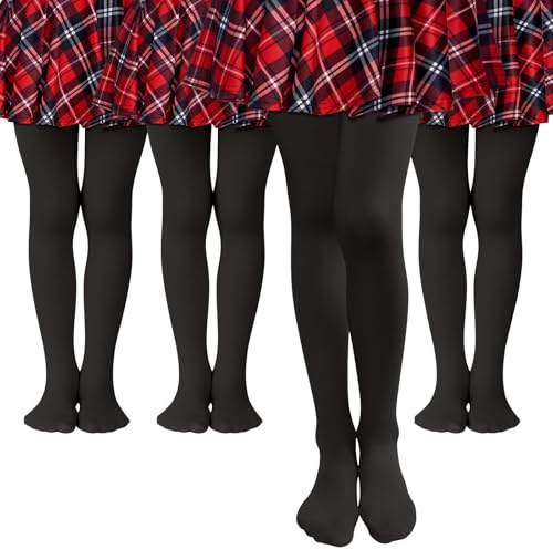 MK MATT KEELY 4 Pairs Girls Tights Kids Black Ballet Tights Toddlers Opaque Leggings 80 Denier for School Party Dance,9-12 Years(XL)
