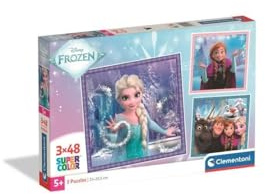 Clementoni - Puzzle per Bambini 3x48 Pezzi Supercolor, per Bambini 5+ Anni, Illustrazione con Personaggi Disney Frozen, Tema Principesse, Idea Regalo, Made in Italy, 21x20,5 cm, 25021