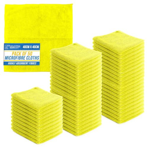 Microfiber Cleaning Cloth, Large Size 40x40cm, Super Absorbent Lint Free Microfibre Cloths Cleaning for Home, Kitchen, Surface, Mirrors, Bathrooms, Motorbike, Car (50, Yellow)