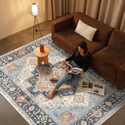 BEIMO Tappeto Salotto Pelo Corto Vintage, Tappeto Camera Da Letto, Tappeti Antiscivolo Lavabile, Grande Tappeti Persiano per Cameretta, Soggiorno, Sala, Scendiletto, Blu, 160x230cm