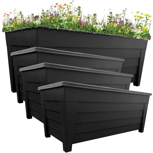 STORM TRADING GROUP 4 Black Large Grosvenor Trough Long Flower Planter For Home, Office, Balconies, Gardens, Greenhouses & Patios