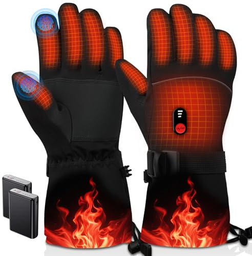 Wholede Gants Chauffants pour Ski - 7.4V Chauffage Ultra-Rapide avec 2 Batteries 10000mah, Gant Chauffant Moto Homme Femme avec Imperméables et Tactiles pour Snowboard, Randonnée,L