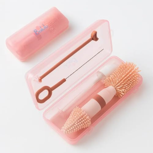 Brosse de Nettoyage,Goupillon pour biberon, tétine, Insert,Kit 3 en1, Nettoyage 360° et en Profondeur, Accesoire Allaitement, Silicone sans BPA, Multi Usage
