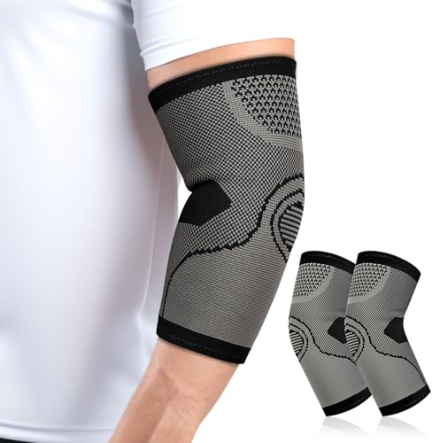 KGONE Elbow Support for Men Women, 2 Pack Tennis Elbow Brace Compression Sleeves for Weightlifting, Tendonitis, Arthritis, Pain Relief, Golfers Elbow, Gym, Sports Protection