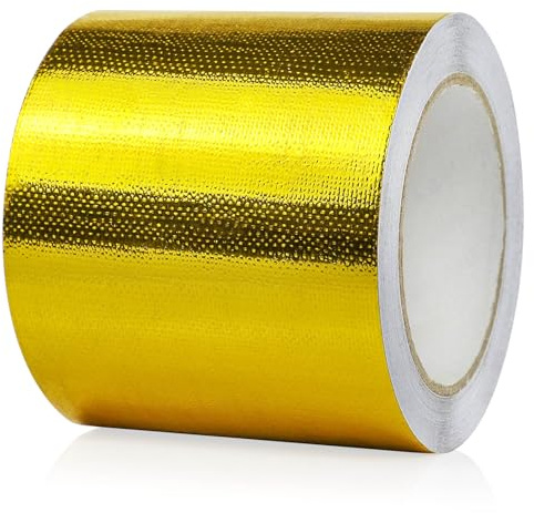 BOMEI PACK 1 Roll Golden Heat Shield Aluminum Foil Tape 100mm x 20m fiberglass Heat Resistant Foil Tape 4 inch HVAC Ducts Sealing Fixing Repairing Jointing