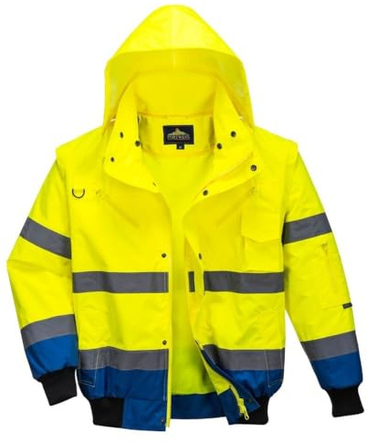 Portwest C465YRBS 3in1 Bomber Jacket 3:2, Small, Yellow/Royal Blue