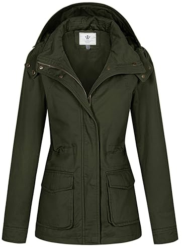 WenVen Women's Casual Cotton Jacket Outdoor Lightweight Coat Ladies Classic Windproof Warm Army Green M
