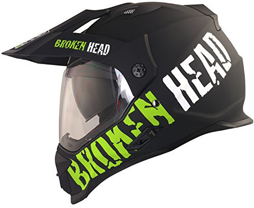 Broken Head made2rebel Motocross-Helm grün mit Visier - Enduro-Helm - MX Cross-Helm mit Sonnenblende - Quad-Helm (L 59-60 cm)