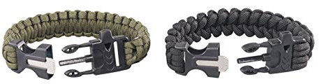 Semptec Urban Survival Technology 2er-Set Survival-Armbänder mit Seil, Pfeife, Feuerstahl und Messer