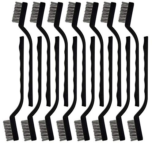 Topbuti 15 Pcs Mini Stainless Steel Wire Brush Set for Cleaning Welding Slag Rust, Wire Bristle Scratch Brush Set, Curved Handle Brushes
