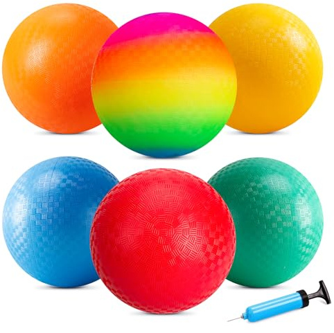 EVERICH TOY Playground Balls Kickball, 6 or 12 Pack 8.5 Dodgeballs Bouncy Kick Balls for Kids Adults Outdoor Indoor, 4 Square Ball Sports School Yard Games for Boys Girls 3-5 5-8 8-12 with Pump