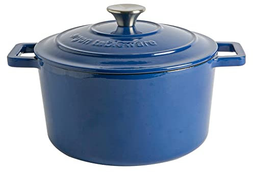 Argon Tableware 4.5L Round Cast Iron Casserole Dish with Self-Basting Lid - Midnight Blue - 2.3L & 4.68L Induction Hob Cooking 4.75QT Dutch Oven Bread Baking Serving Roasting Stew Stock Pot Pan