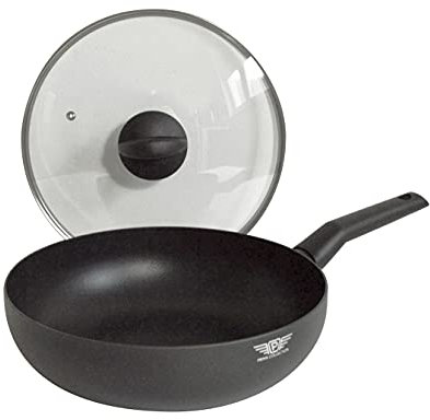 Prima Collection Black Wok Saltapasta Antiaderente Coperchio Vetro Temprato Anti-Shock Induzione Diametro 28 cm