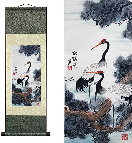 FOVNOT Asiatico Decorazione Parete，Pittura Cinese Quadro Verticale Arazzo da Parete，Bellissimo Seta Pergamene Quadri Verticali Lunghi Usato per Decorazioni Parete Camera da Letto